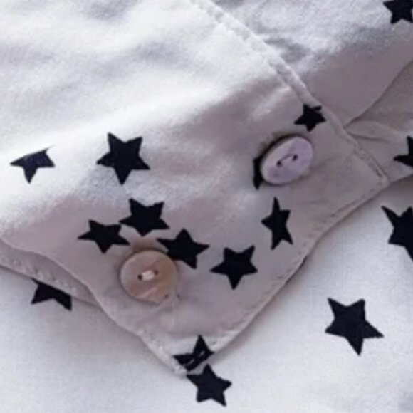 Women's JUST LIVING Ivory & Black Star-Print Collared Button-Down Top Blouse - Picture 3 of 10